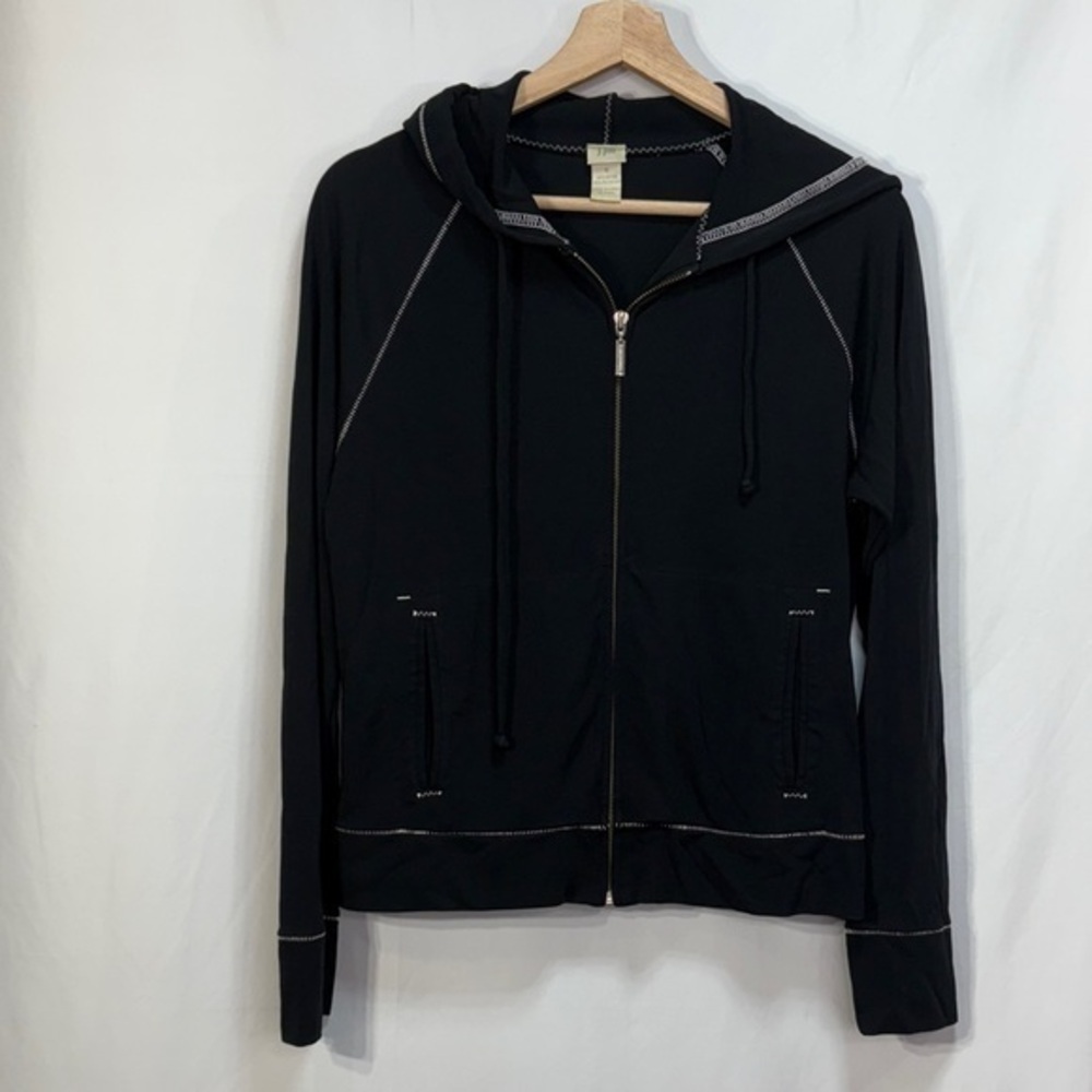🦀J. Jill Black Knit matte jersey full zip hoodie with contrast stitching